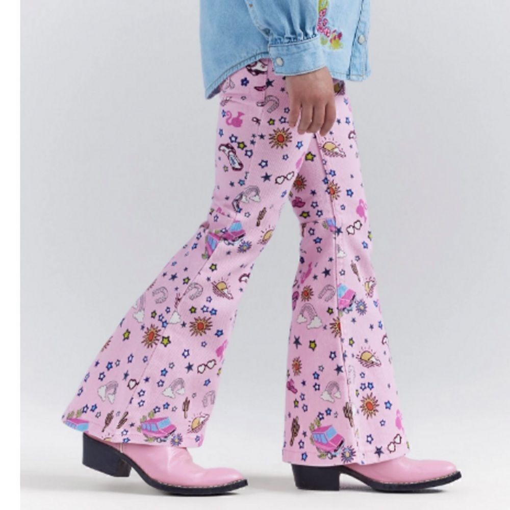 Wrangler X Barbie Big Girls Trumpet Pinnacle Print Flare Leg Pants girls 16slim